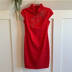 Chinese Lucky Red Stretchy Sequin Cheongsam Wedding Tea Ceremony Dress (small)